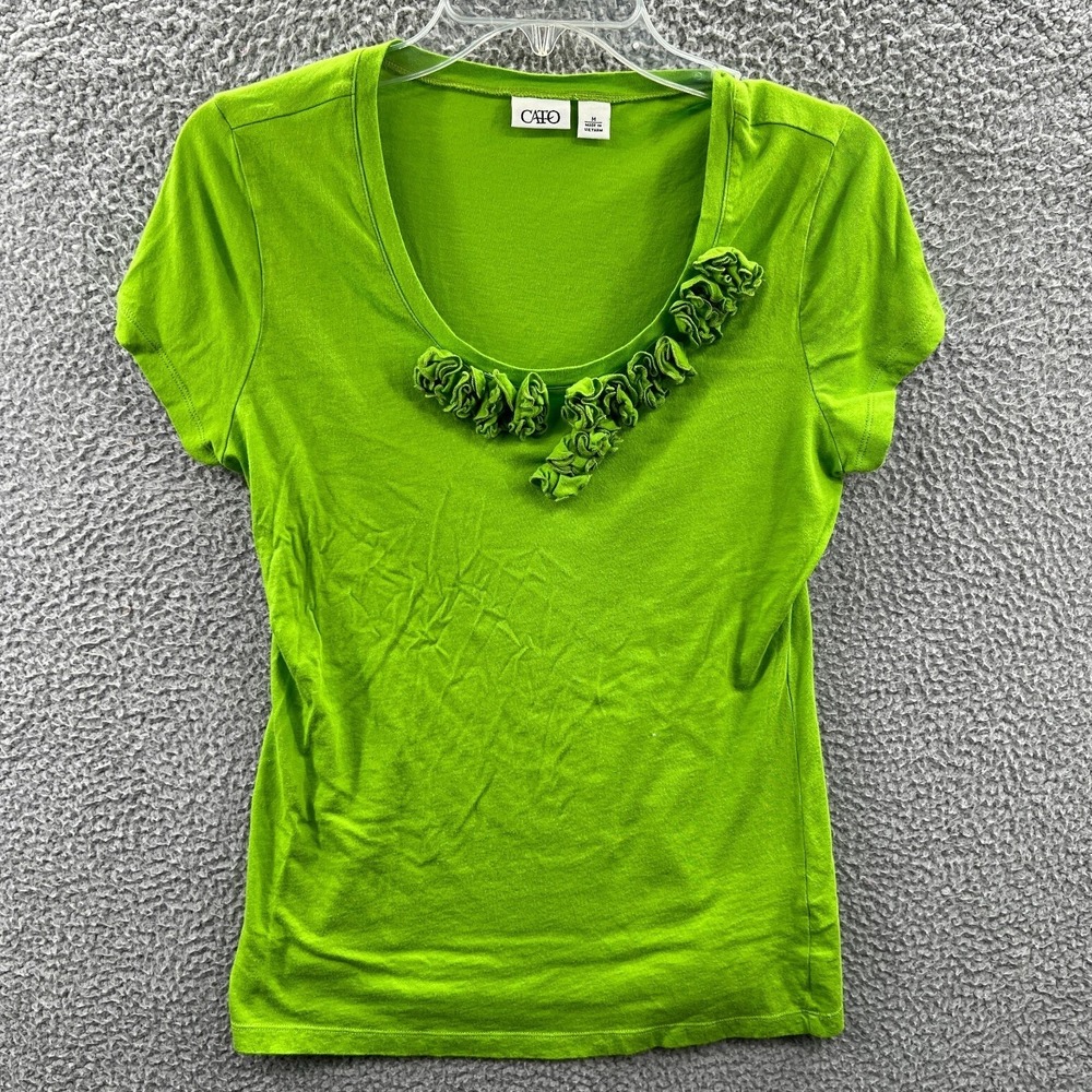 Womens Top L Floral Applique Gathered Ruched Neck Stretch Office Career Casual